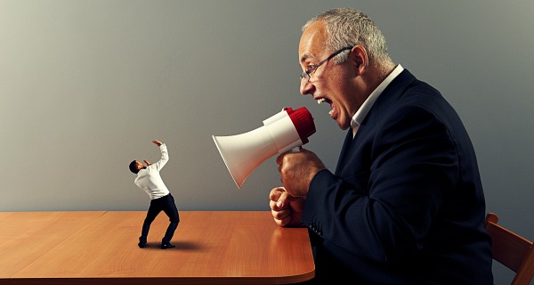 senior boss screaming at small businessman