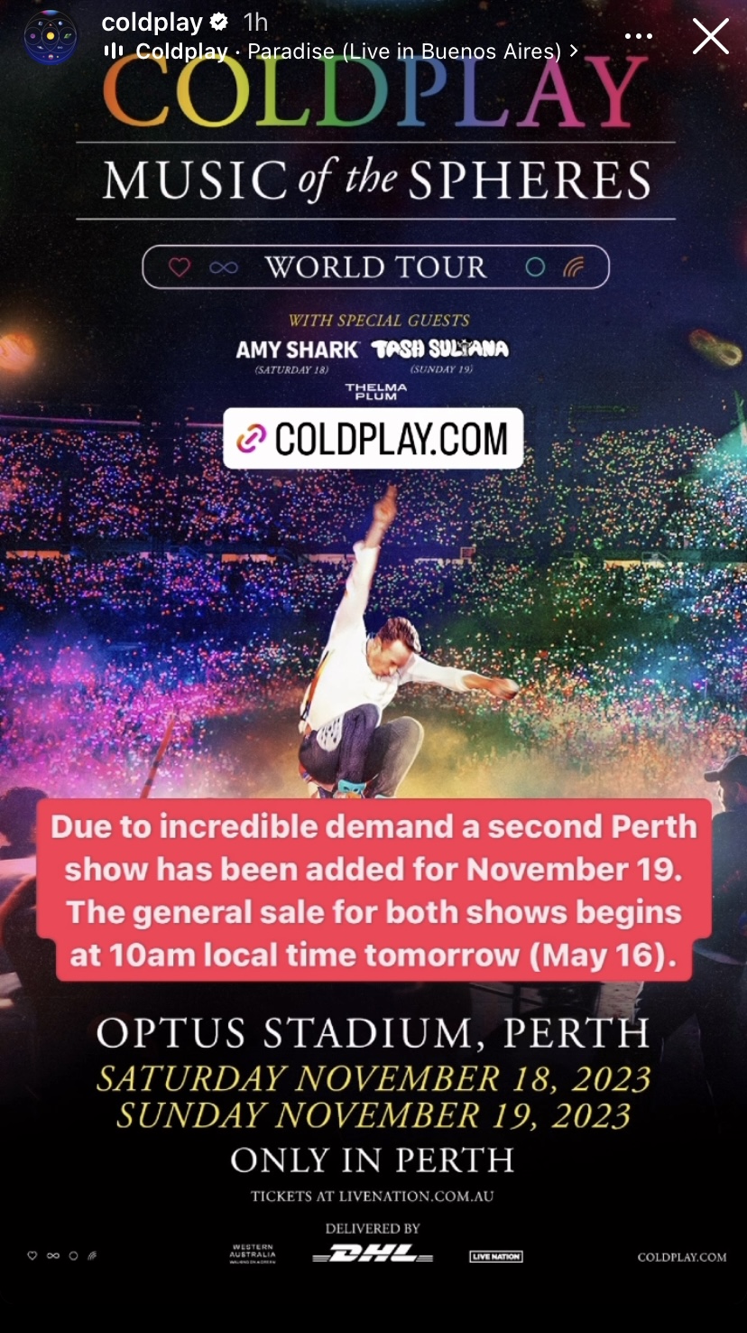 Coldplay Tambah Dua Hari Konser di Australia, Indonesia?